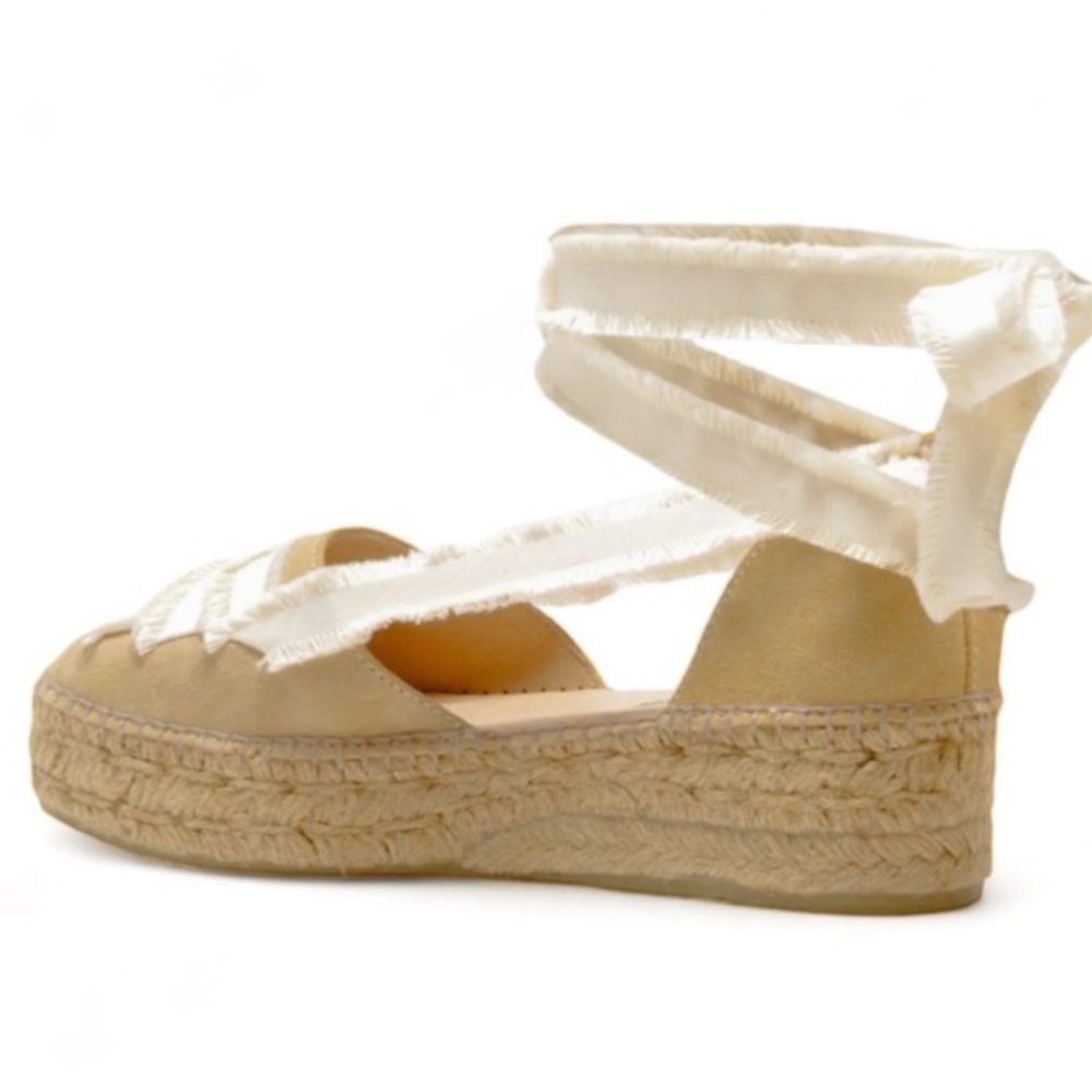 Free People Beige espadrille wedge sandals with cream ankle ties - Picture 4 of 13